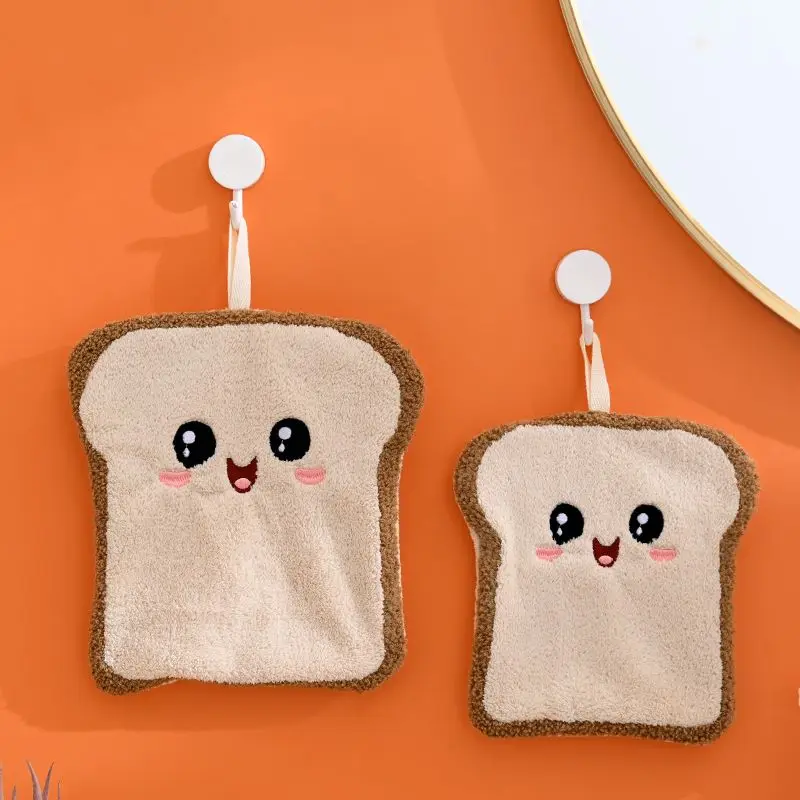 Patatine fritte Pane Simpatico cartone animato Asciugamano Asciugamano Appeso Cucina Asciugatura a mano Straccio A tre strati Addensato Corallo Peluche Asciugamano Fazzoletto