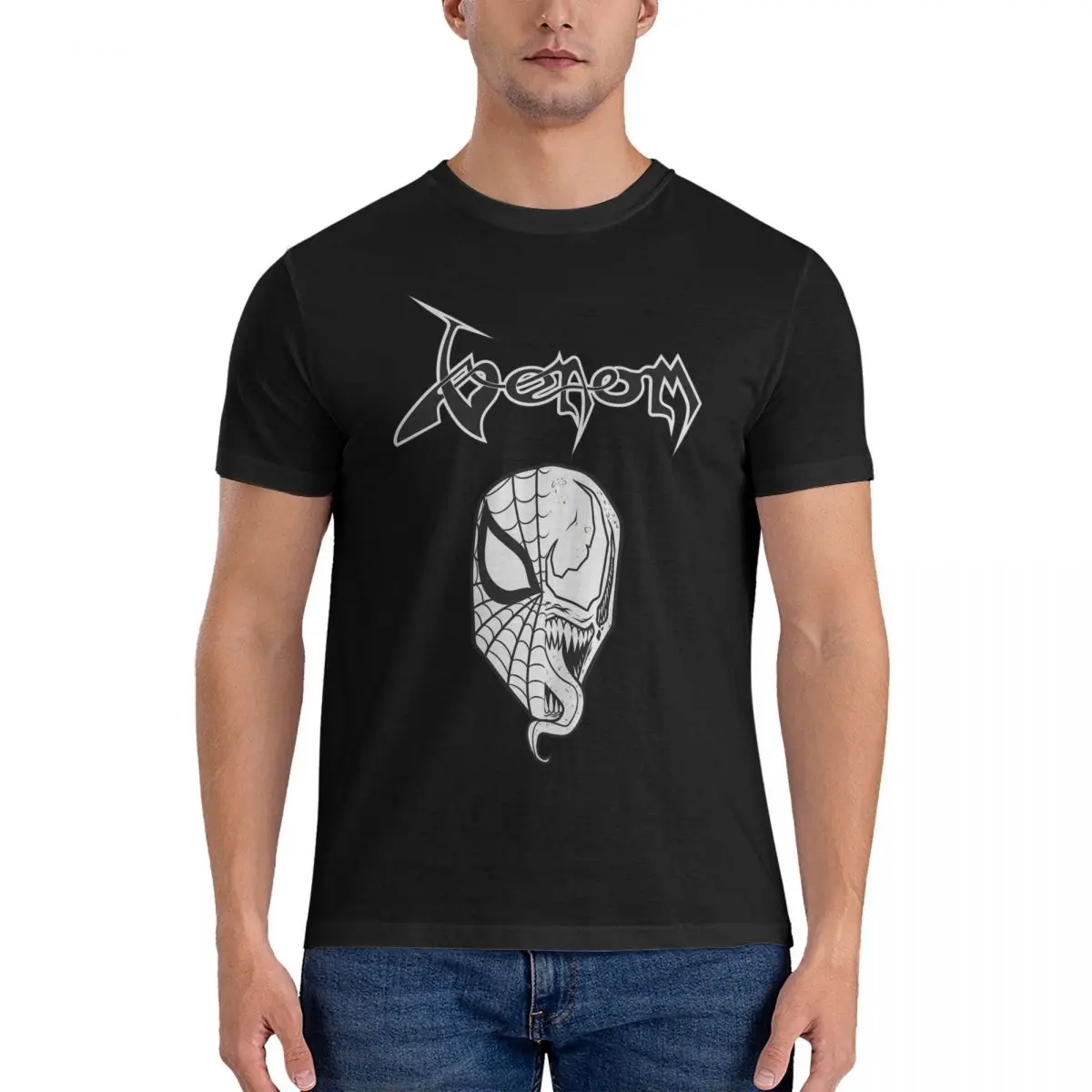 Men T-Shirt Spider&Venom Vintage Cotton Tees Short Sleeve Marvel Venom Film T Shirts O Neck Tops Adult