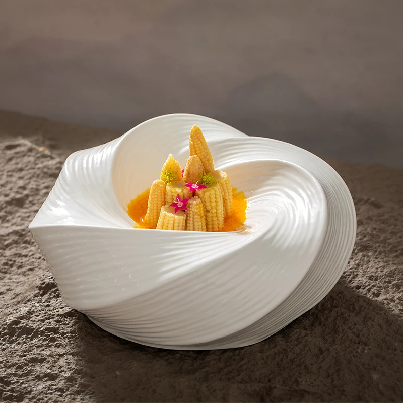 Pure White Special-Shaped Plate for Home, Ceramic Cold Dish, Hotel Chinese Style, Artistic Fusion, Traditional Tableware, High-g