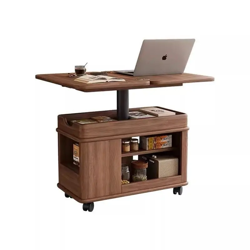 Retro all solid wood liftable folding coffee table living room home sofa side cabinet small apartment simple trolley