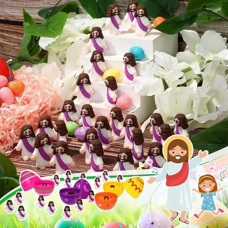 18 Pcs Jesus Toys Easter Design Mini Rubber Jesus Figurine To Hide And Seek Religious Party Favors Sunday