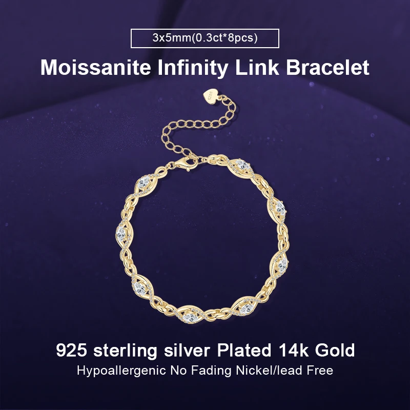 

IOGOU 3x5mm Oval Cut vvs1 Moissanite Infinity Link Bracelet Luxury Women's 925 Sterling Silver Original Bracelet Wedding Jewelry