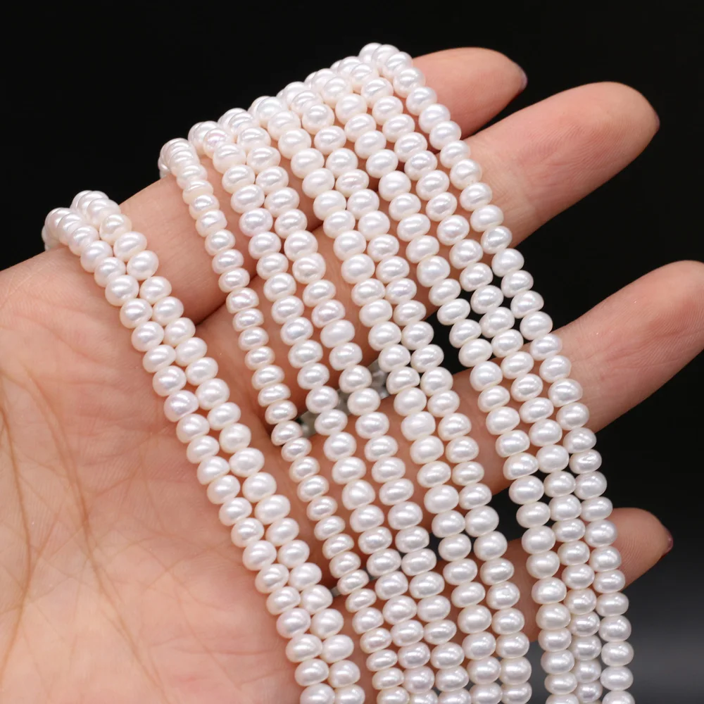 Natural Freshwater Pearl Beads For DIY Jewelry Making Necklaces Bracelets And Earrings For DIY Flat Bead White 36cm 3-4mm