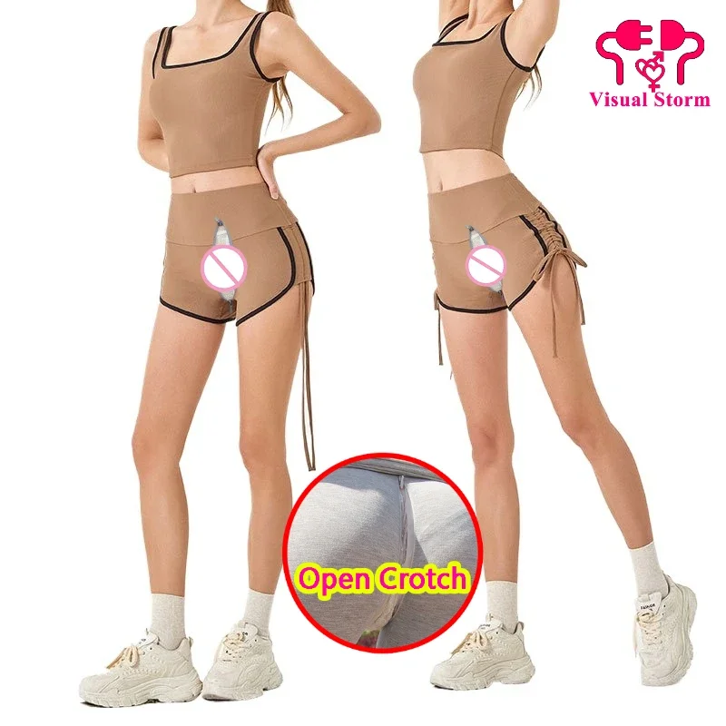 

Woman Open Crotch Yoga Pants Sexy Sporty Leggings Push Up Daily Gym Mini Pant Summer Slim Fit Fashion Shorts Crotchless Clubwear