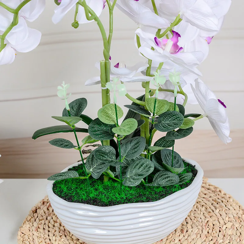 Double-fork Phalaenopsis Artificial Flower Suit Creative Silk Flower Ceramic Decoration Blue Decorative Fake Flower Bonsai view 4