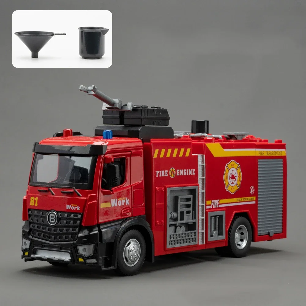 1:18 Cloud Ladder Trucks Sprinkler Alloy Diecast Toy Car Models 4 Doors Opened Engineering Vehicles Fire Truck for Kids\' Gifts