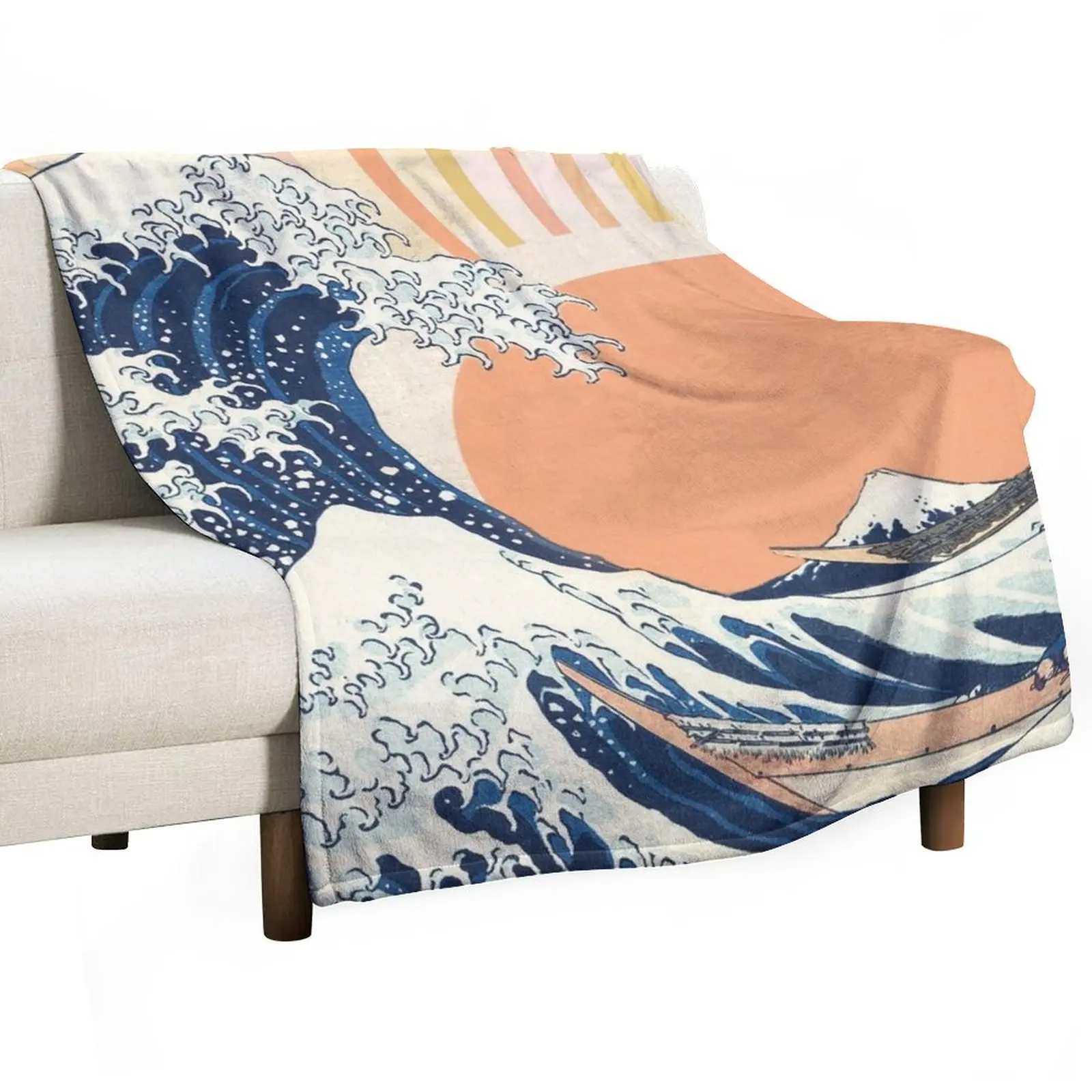 The Great Wave off Kanagawa Retro Vintage Sunset Throw Blanket Sleeping Bag Beach Comforter Blankets