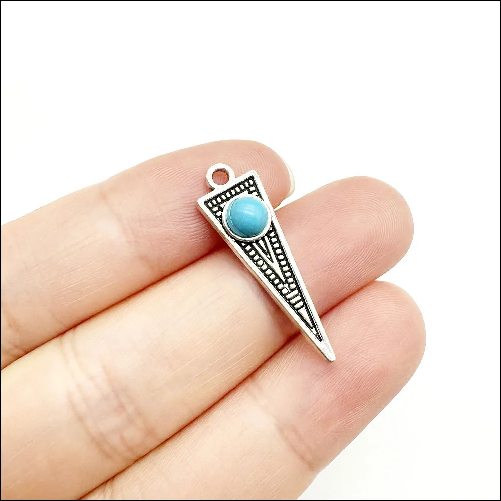 Palm Cross Heart Pendants Antique Silver Color Turquoise Charms For Bracelets Charms Making Jewelry view 4