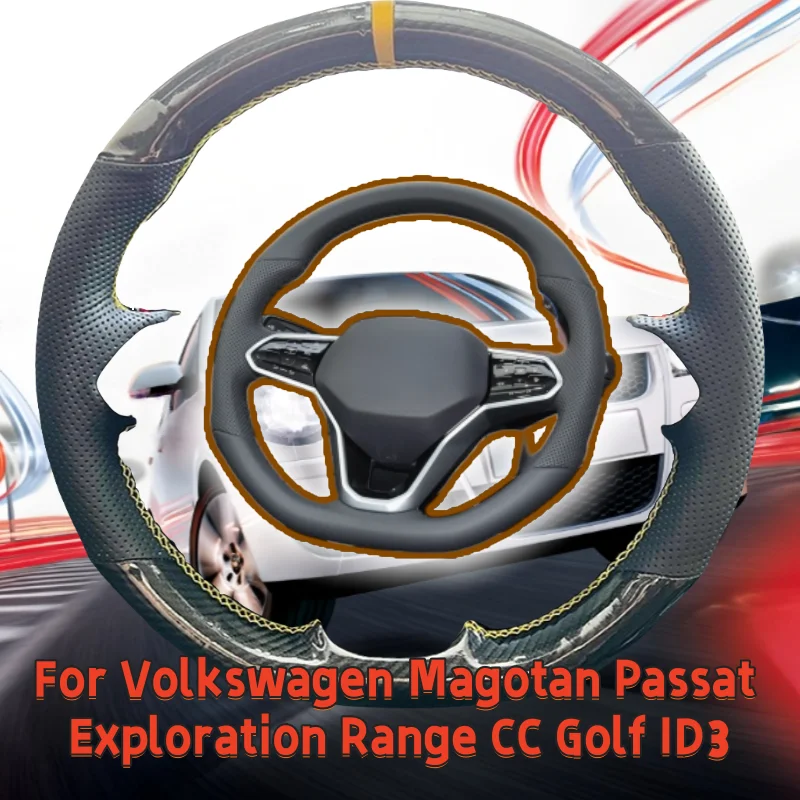 

Hand-Sewn Genuine Leather Car Steering Wheel Cover For Volkswagen Magotan Passat Exploration Range CC Golf ID3 Car Accessories