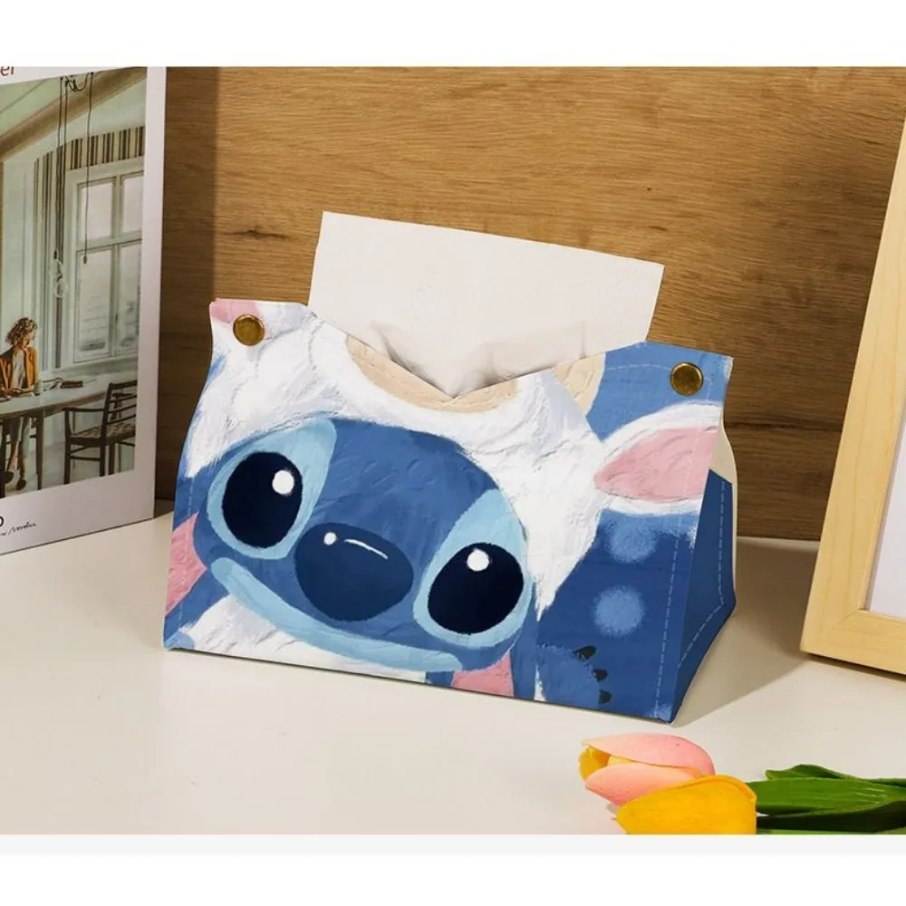 

Disney Stitch Paper Box Home Living Room Napkin Storage Car Leather Light Luxury Tissue Storage Box Cartoon Cute Tissue Box Gift