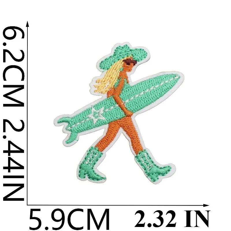 

Green Theme Embroidered Cloth Sticker Summer Surf Girl Patch Sticker Bag Decoration Denim Crab Embroidery Label Ironing