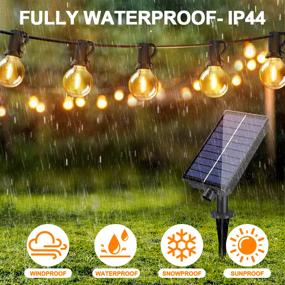 G40 Outdoor Solar String Light Garland LED Solar String Lights 24V Globe Waterproof Hanging Lights for Garden Backyard Cafe