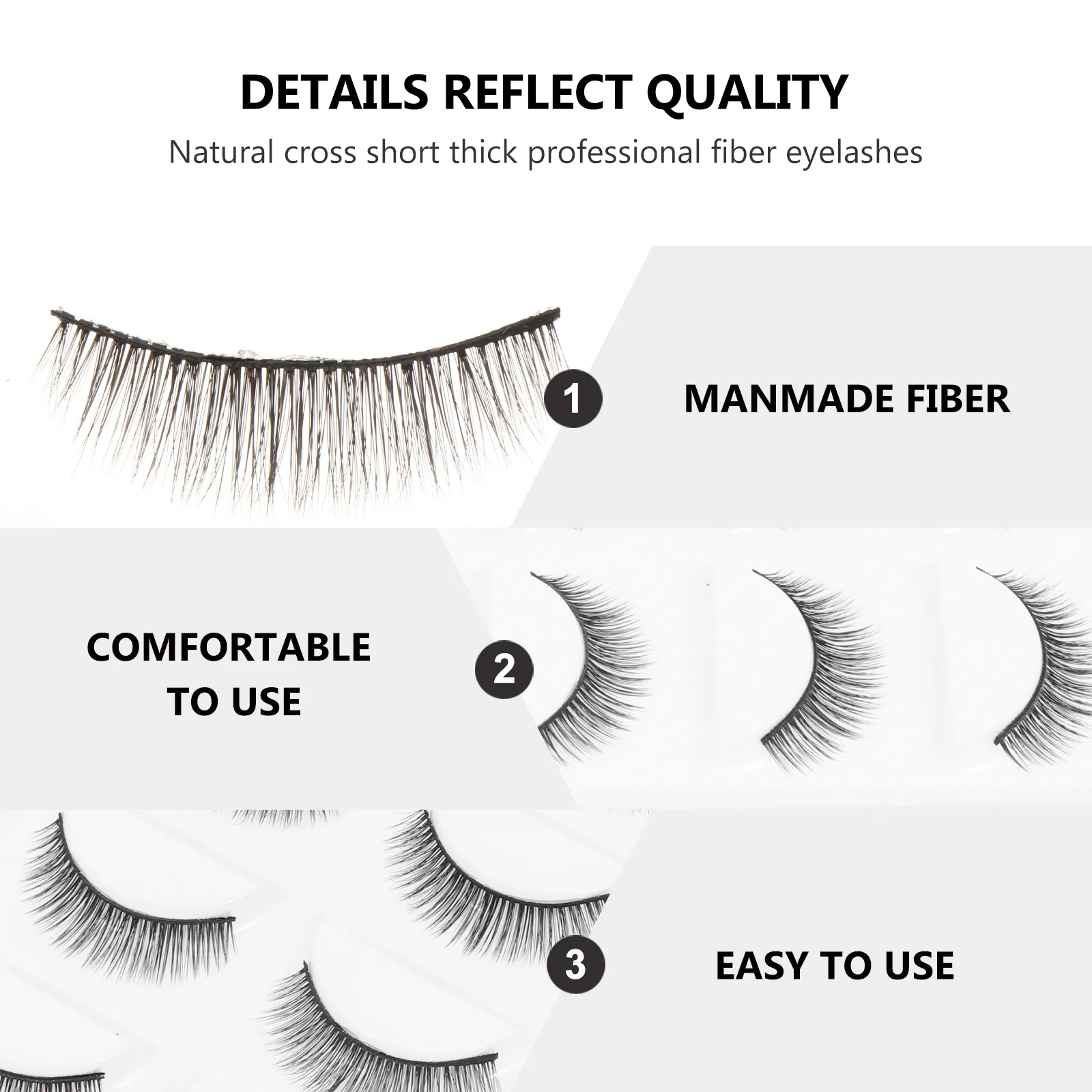 

5Pairs Dense Eyelashes 3D Lash Fiber Material for Attractive Eyes Reusable Makeup Daily and Event Use