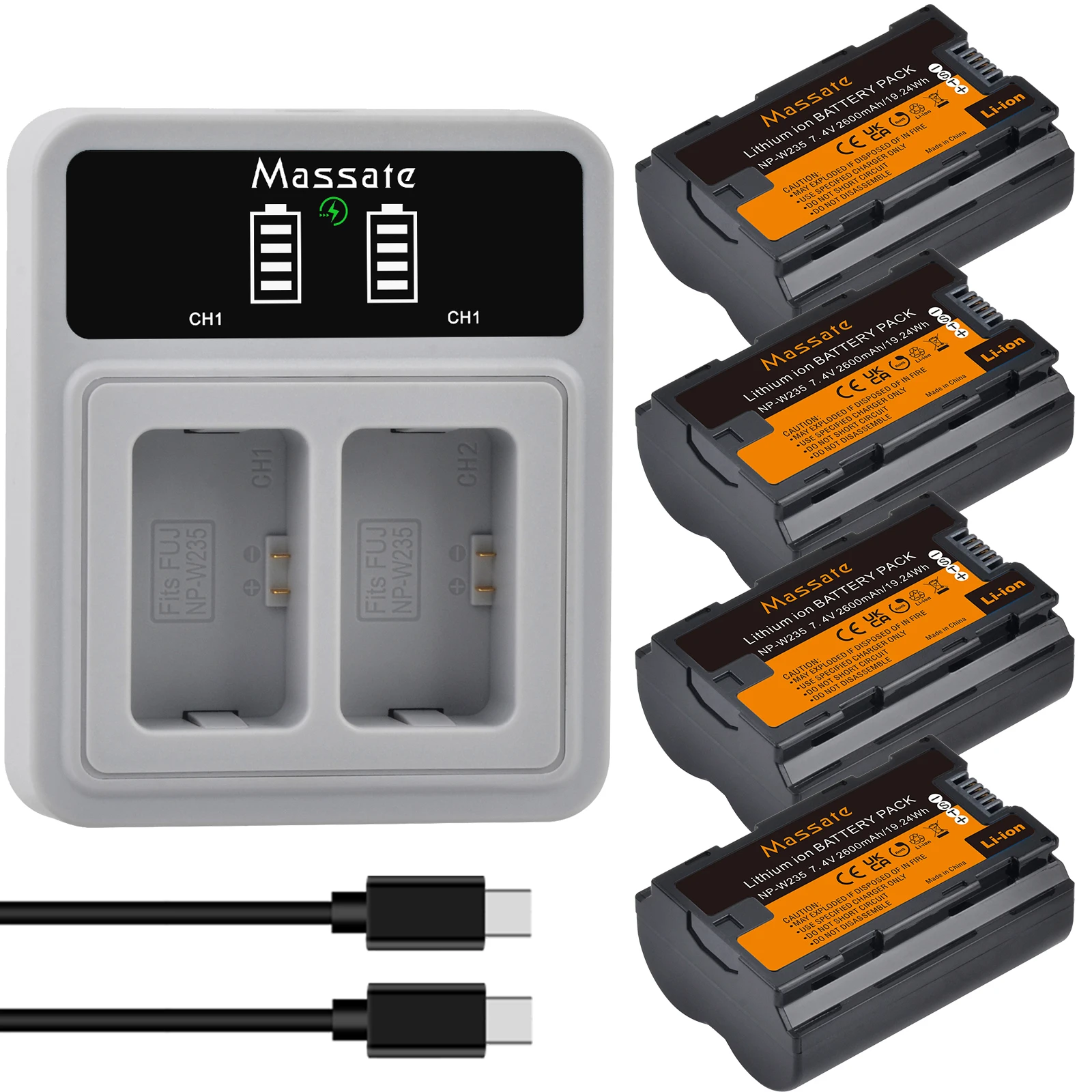 

Massate NP-W235 NP W235 Digital Battery +PD20W Fast Dual Charger for Fujifilm X-T4 X-T5 GFX 100S X-H2S GFX 50S II X-S20 VG-XT4