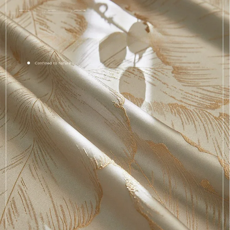 French Embossed Curtains for Living Dining Room Bedroom New Light Luxury Modern Simple Retro Leaves Beige Jacquard Textured