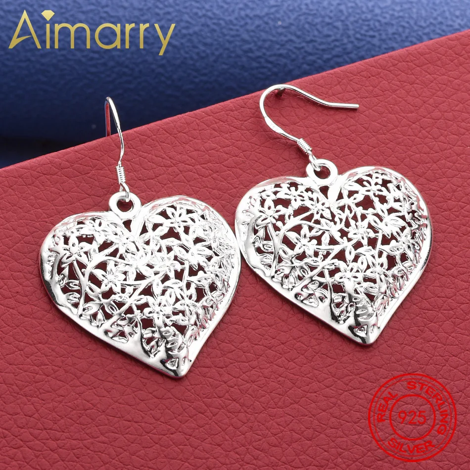 

Hot Charms 925 Sterling Silver Romantic Love Heart Earrings For Woman Fashion Fine Party Wedding Jewelry Christmas Gifts