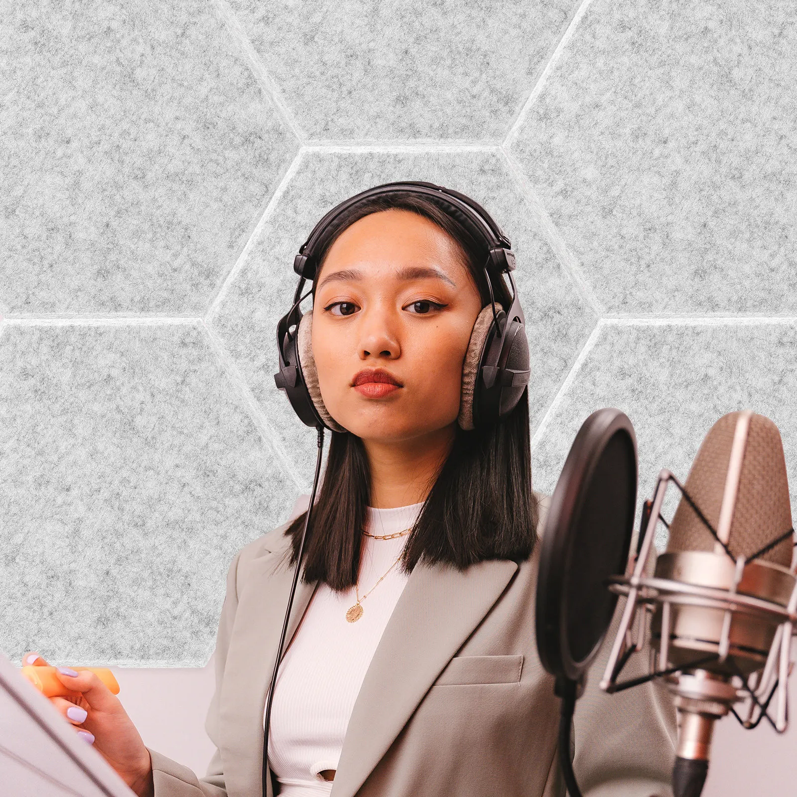 6Pcs Acoustic Panels Polyester Fiber Felt Sound Absorption Panels Hexagon Sound Insulation Board for Recording