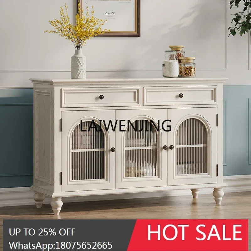 

LYN white solid wood dining side cabinet small apartment kitchen storage integrated wall wine cabinet