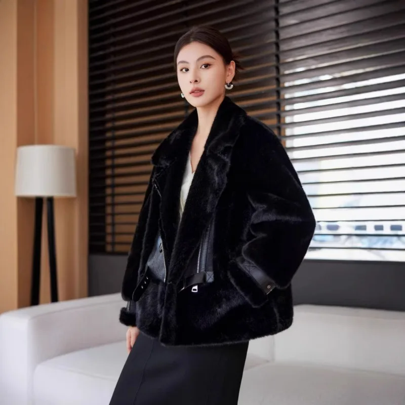 High-end Eco-friendly Woolen Grass Coat Autumn Winter Versatile Women Mid-length Imitating Mink One-piece Become Popular Trend