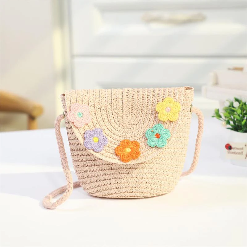 Nuova borsa a tracolla intrecciata in erba per bambini alla moda Mini Summer Flip Style Zero