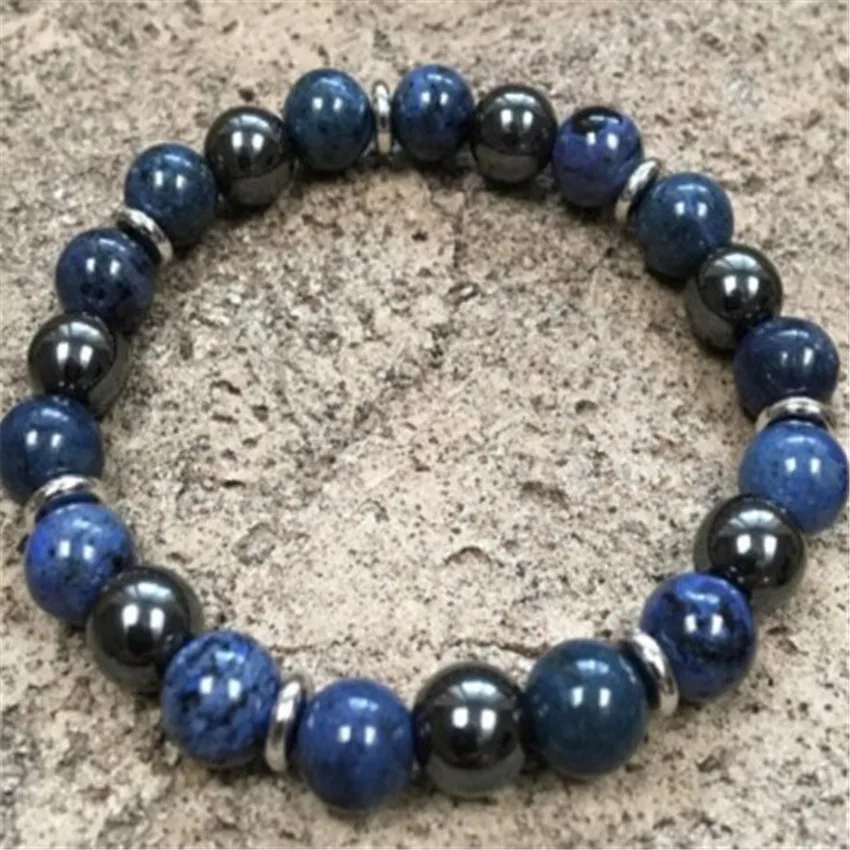 

Dumortierite Gemstone Mala Bracelet 7.5 Inches Unisex Beaded Wrap Teens Adjustable Men's Natural Gift 8mm Yoga