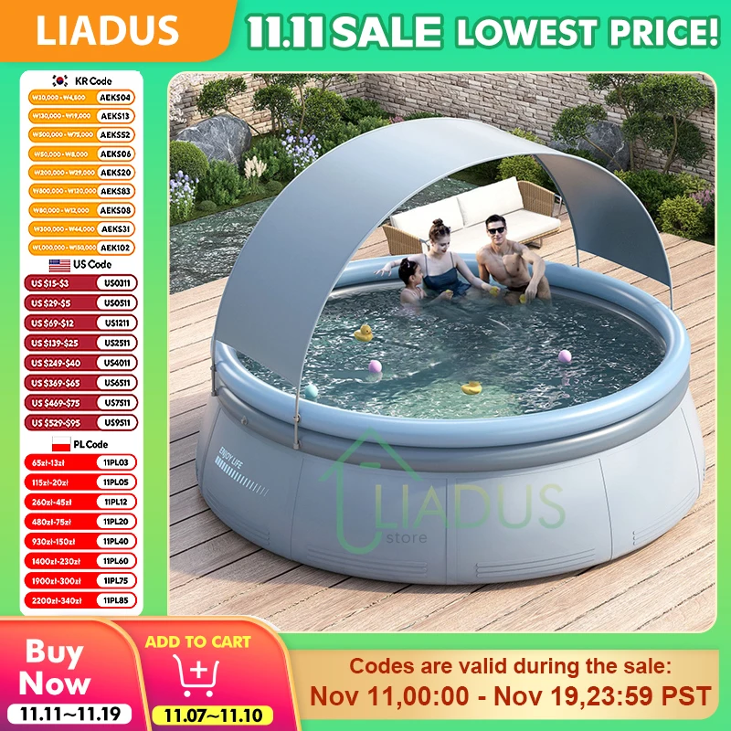 

Canopy Shade Mesh-Reinforced Inflatable Round Family Pool Foldable Large Baby Bath Tub Outdoor Play Pool for Kids Infants Garden