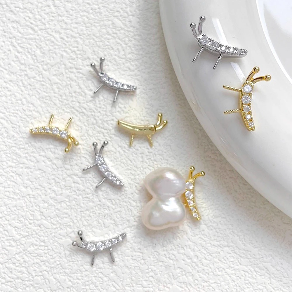 4 Pieces Brass Plated with Genuine Gold Zircon Inlaid Insect Shaped Empty Socket Pin DIY Jewelry Making Accessory Materials