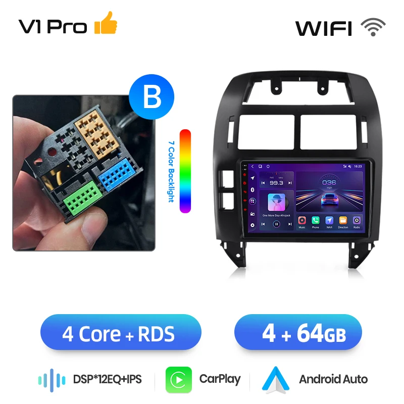 Junsun draadloze CarPlay Android Auto autoradio voor Volkswagen (VW) Polo Mk4 (Typ 9N/9N3) 2001-2009 met ingebouwde koelventilator, Android GPS navigatie, multimediaspeler, WiFi, DSP, RDS, BT, SWC,