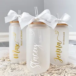 Personalized Bridesmaid Frosted Can Glass 16oz Ice Coffee Cups Bridal Shower Party Tumbler Bridesmaid Gift Party Supplies