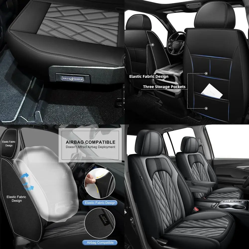 

Универсальные чехлы из искусственной кожи для сидений грузовиков Ridgeline Crew Cab 2006-2026 годов выпуска - полный комплект с защитными накладками на передние сиденья, совместимые