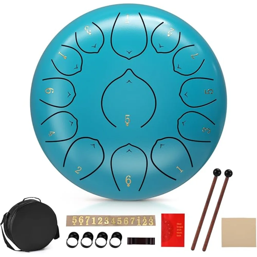 Steel Tongue Drum C Major,13 Notes 12Inches Ethereal Drum with Bag Finger Picks Mallets Music Book for Musical Mind Healing Yoga