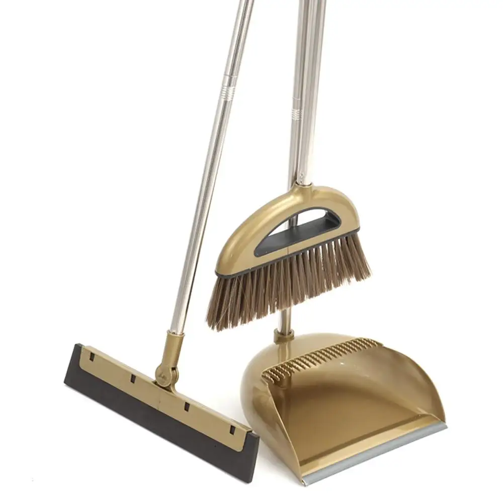 Magic Broom and Dustpan Set Multifunction Stainless Steel Sweeper Wiper Dense Bristles Plastic Sweeping Dust Brush