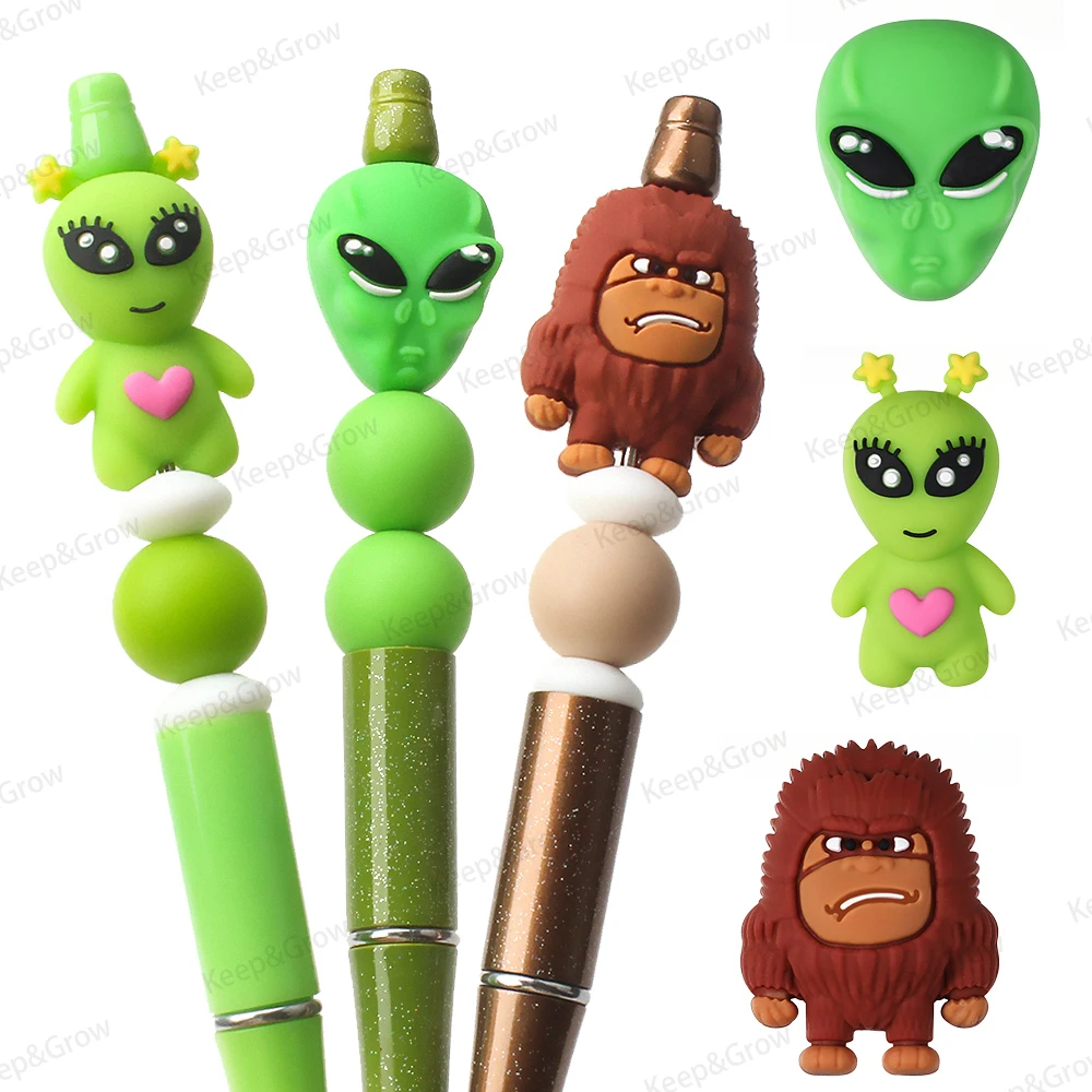 5/20/50Pcs Alien Themed 3D Silicone Beads Cute Alien Bigfoot Shape Focal Beads for DIY Jewelry Making KeysChain Decorative