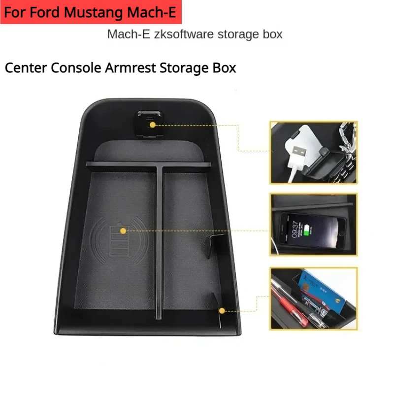 Stowing Tidying for Ford Mustang Mach-E Gear Shift Storage Center Console Armrest Storage Box Coin Organizer Interior Accessory