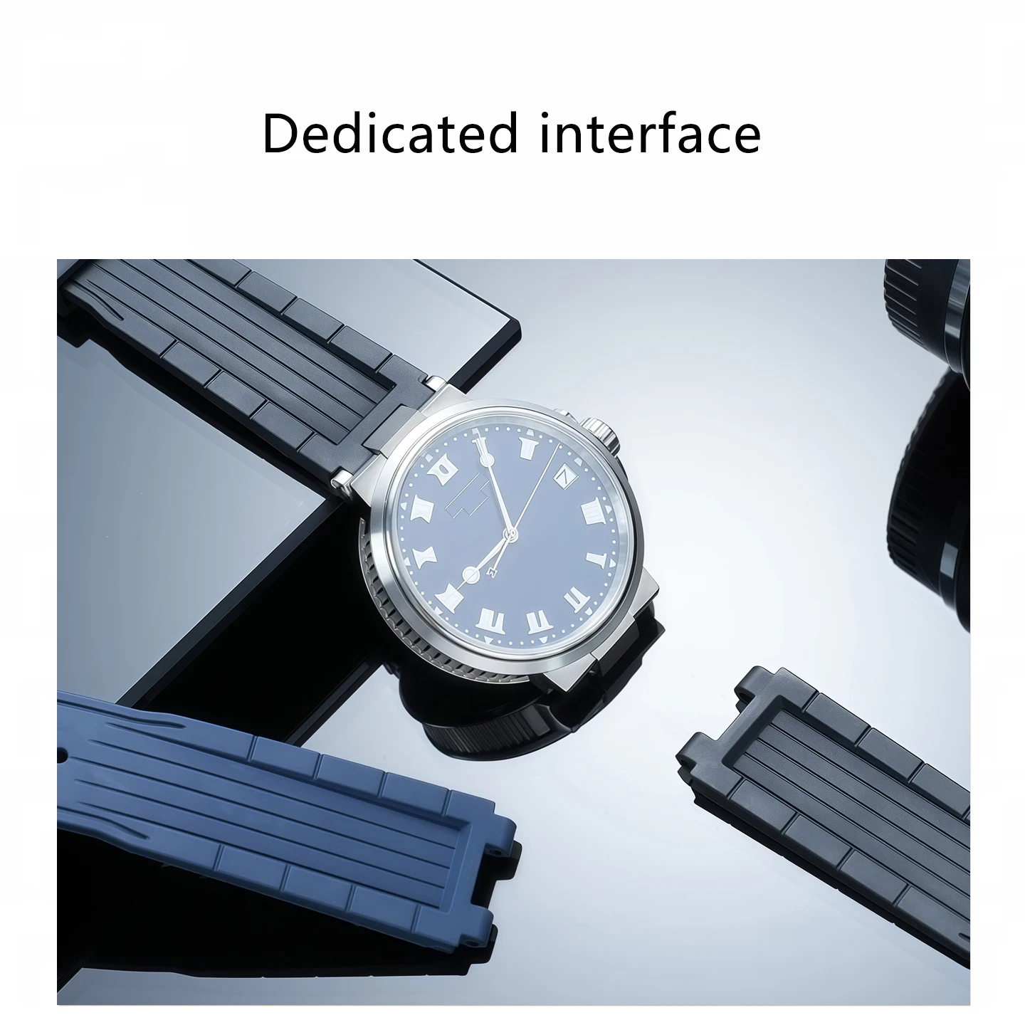 Black/Blue FKM Watchband For Breguet navigation MARINE series fluororubber strap 5517/5527/5547 concave convex mouth bracelet