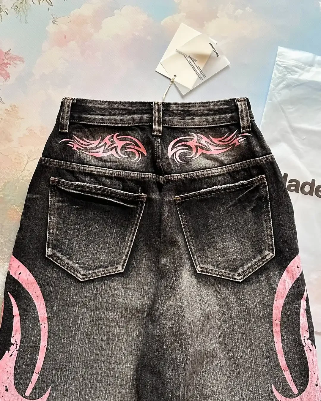 

2025 New Loose Pink Printed Design Men's and Women's Jeans Fashion Retro Hip Hop Pop Casual Wide Leg Pants