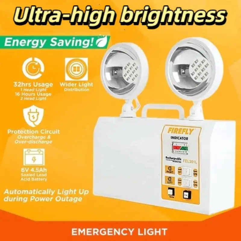 High Performance Rechargeable Twinhead Emergency Lamp FEL201L for Power Outage Hurricane Home Outdoor Adventure Use