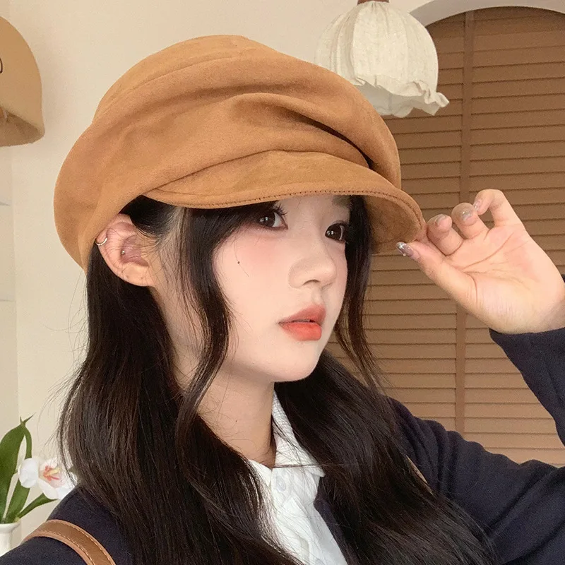 

Зимний берет, женская замшевая шапка художника с мягкими полями, осенне-зимняя теплая модная шапка с обрамлением лица, новый винтажный дизайн