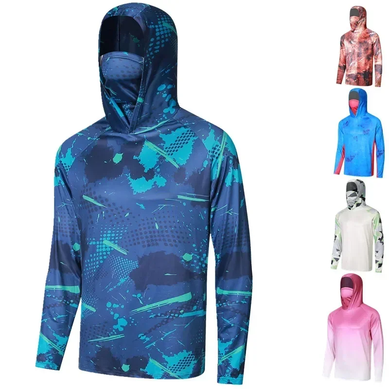 

Fishing Hoodie Shirts Mask UV Protection Neck Gaiter Fishing Clothing Men's Breathable Performance Fishing T-Shirts