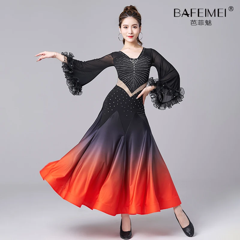 

2025 Modern Dress Ballroom Dance New Waltz Ballroom Dance Latin Dance Gradient Large Dress Practice Performance Dress 9042