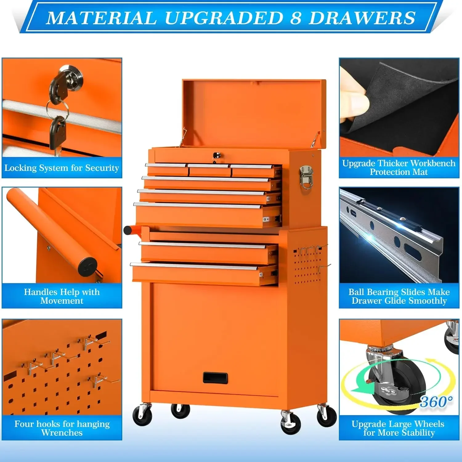 High Capacity Rolling Chest, Detachable  Box with Lock, Movable Chest, Chest with Wheels, Heavy Duty Tool Cab