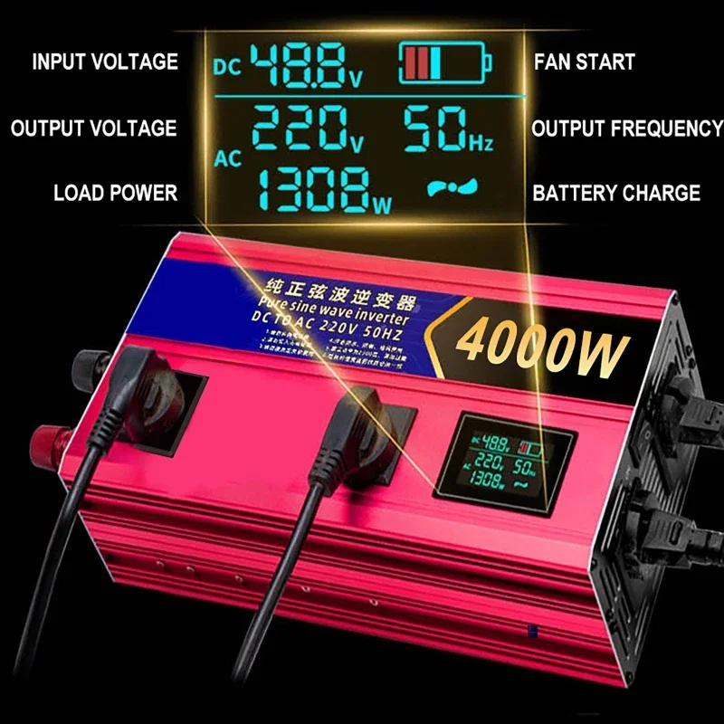 Pure Sine Wave Inverter 6000W 5000W 4000W 3000W DC 12V/24V to AC 110V/220V  Power Inverter Car Solar Universal Outlet