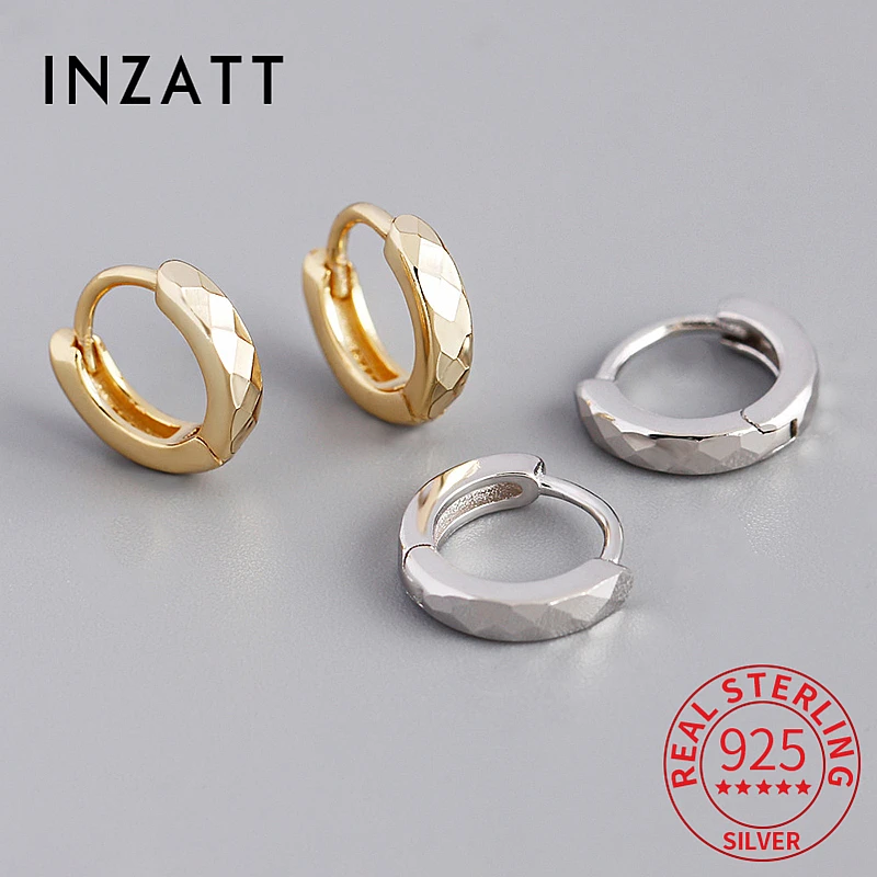 INZATT Real 925 Sterling Silver Section Round 18K Gold Hoop Earrings for Women Classic Fine Jewelry Geometric Accessories