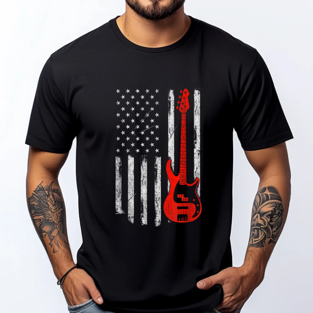 

Bassist USA American Flag Bass Guitar Player Musician Cream T Shirt Youth T-shirts Valentines Day