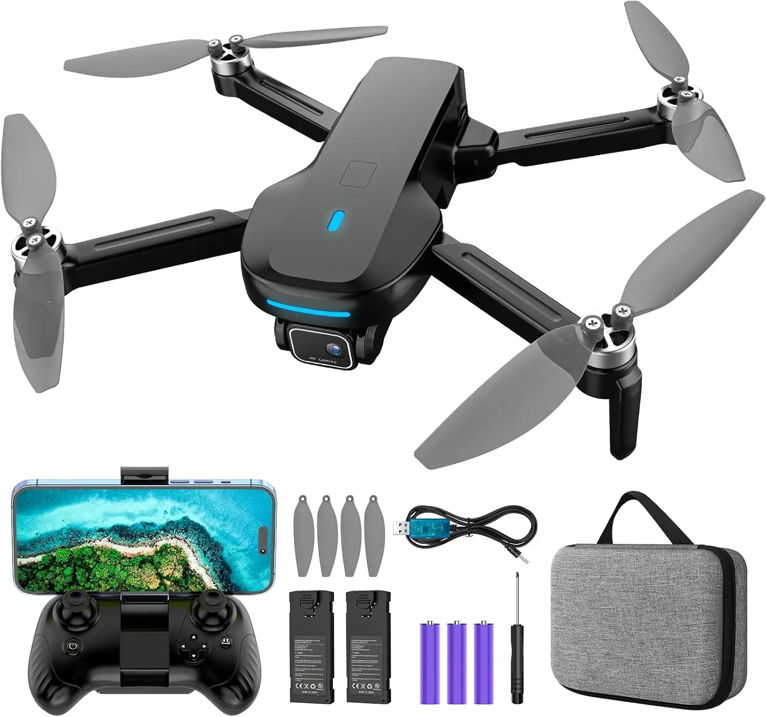 1080P HD Camera Drone with Brushless Motor, One Key Take Off/Landing, Altitude Hold, Gesture Selfie for Kids Beginners