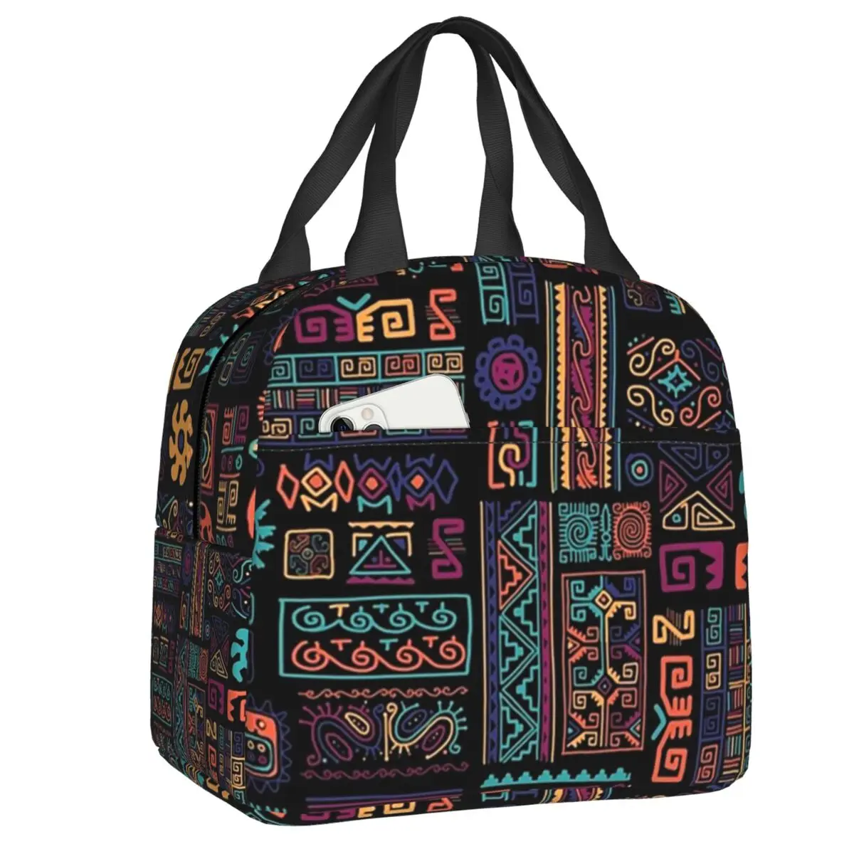 

African Ethnic Tribal Pattern Insulated Lunch Bag for Women Africa Ankara Print Cooler Thermal Lunch Box Beach Camping Travel