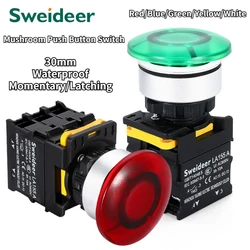 Mushroom Push Button Switch Waterproof Momentary Reset Self Locking Latching 12V 24V 220V 1NO 1NC 2NO 2NC Green/Yellow/White/Red