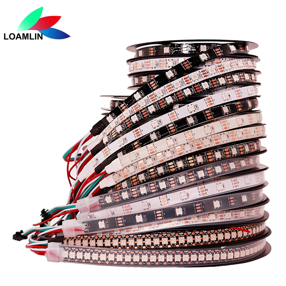 inteligente rgb led strip ws2812b iluminacao suave enderecavel individualmente 30 60 144leds preto branco pcb ip30 65 67 dc5v ws2812 01