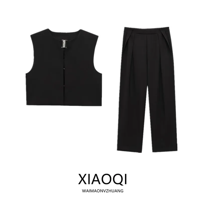 

Spring 2025 Women's Faion Metal Bule Svel round Ne ort Vest 478526 New Arrival Ele Sle for Younger Women