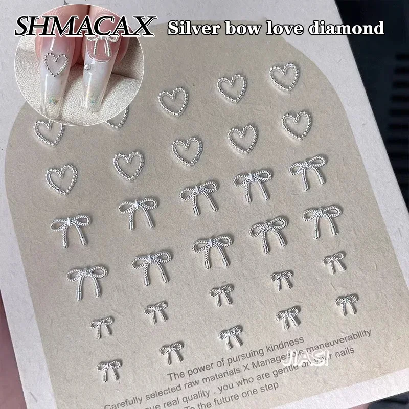 10pcs Alloy Bowknot Love Nails Art Charms Decorations 3D Luxury Metal Silver Bows Shaped Jewellery DIY Manicure Designs Supplies